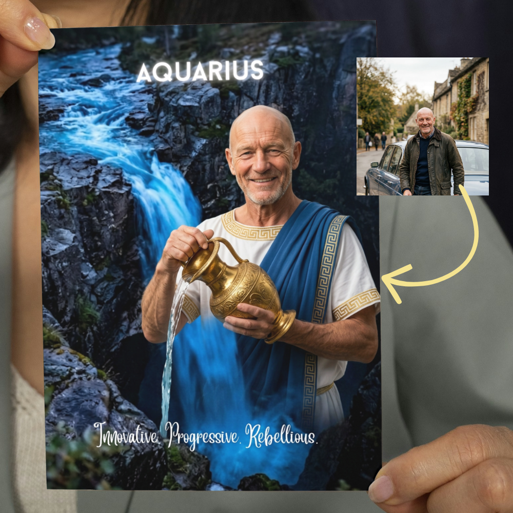 Aquarius horoscope personalised birthday card | Upload a photo and watch the magical transformation happen