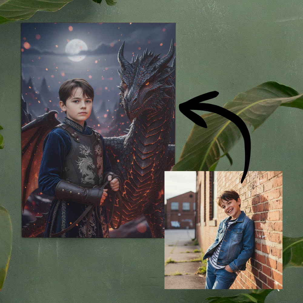 Dragon tamer poster | Totally unique portrait of you and your dragon. A4 size, unframed