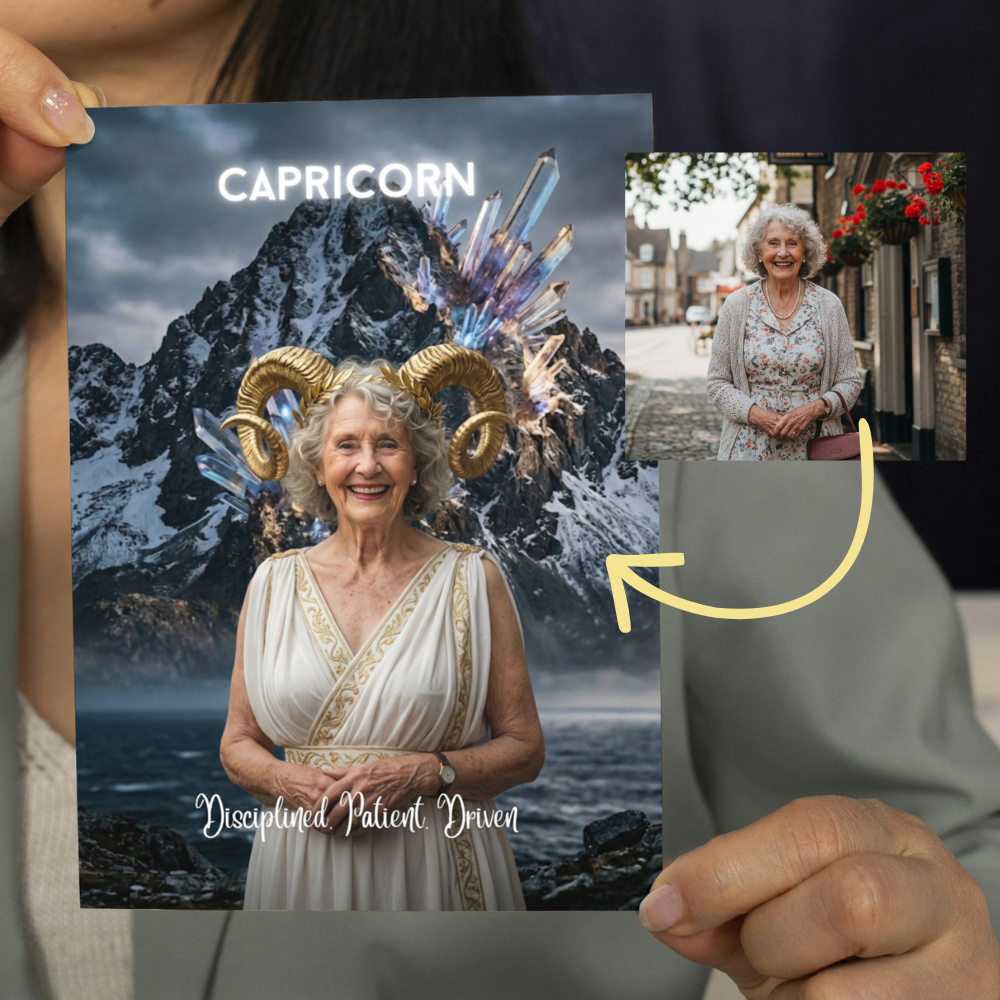 Capricorn horoscope personalised birthday card | Upload a photo and watch the magical transformation happen