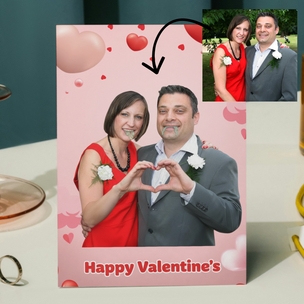 Hand hearts make me sick Valentine's card | Upload your photo and we'll make you do a sickly hand heart 5 x 7" card