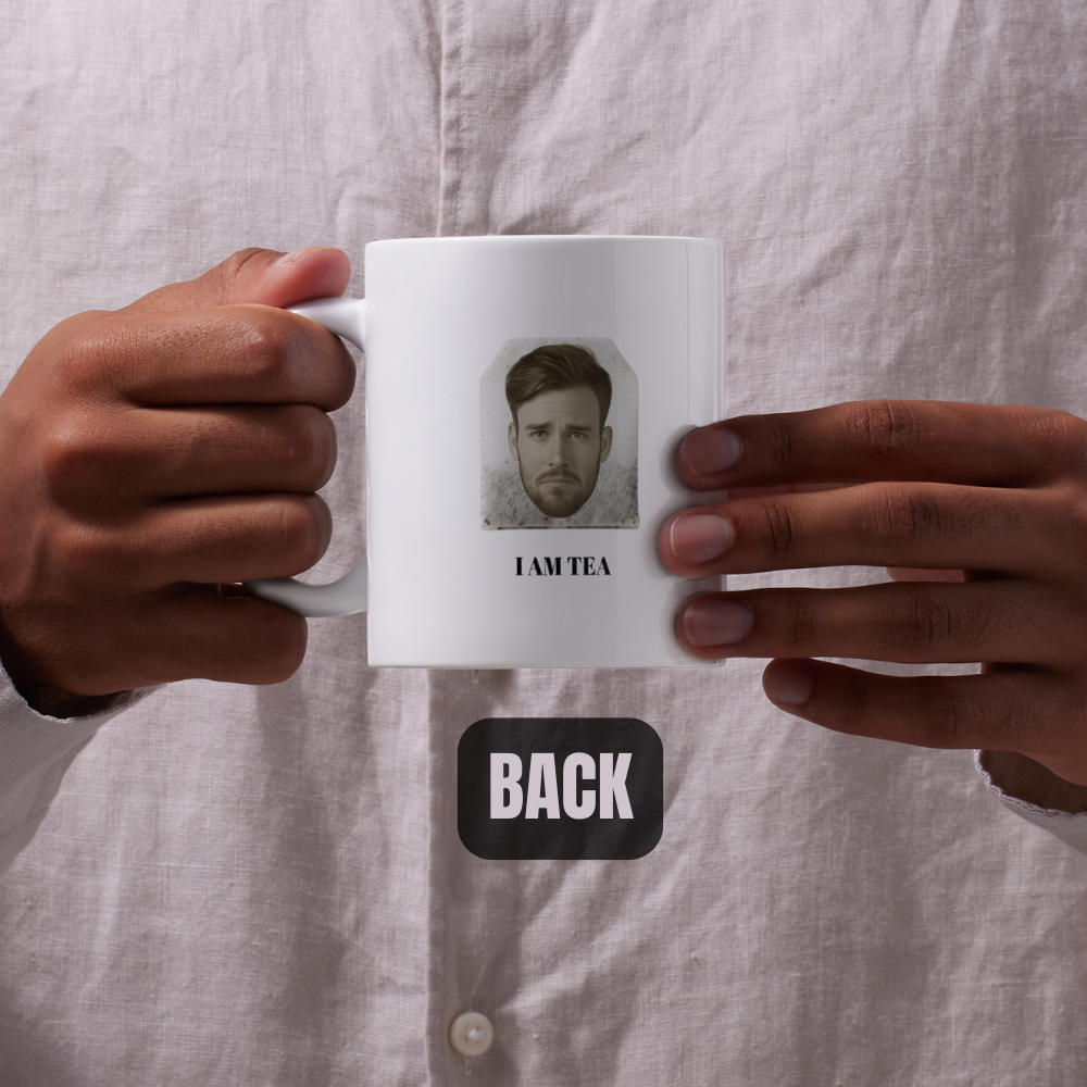 A personalised mug saying I AM TEA