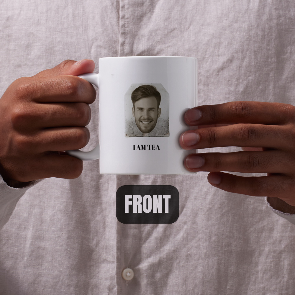 A personalised mug saying I AM TEA
