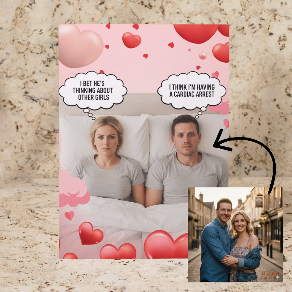 I wonder what he's thinking Valentine's card | Upload your photo and we'll turn you the classic meme 5 x 7" card