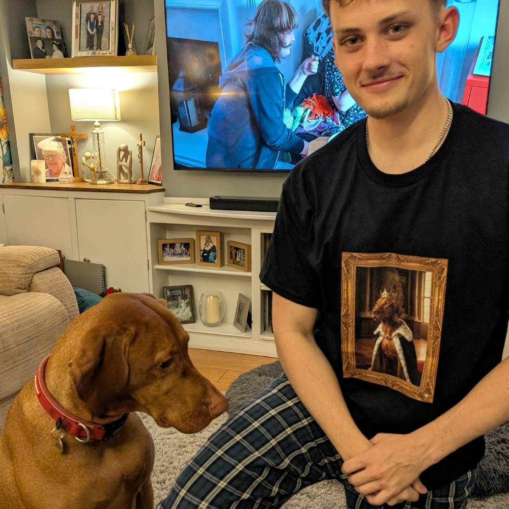 Pet Prince T-Shirt | Your cat or dog as a prince in a palatial drawing room on a 100% cotton t-shirt