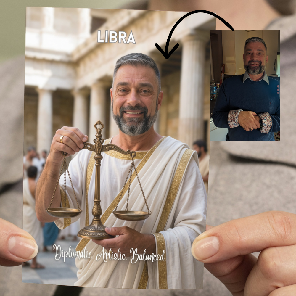 Libra horoscope personalised birthday card | Upload a photo and watch the magical transformation happen