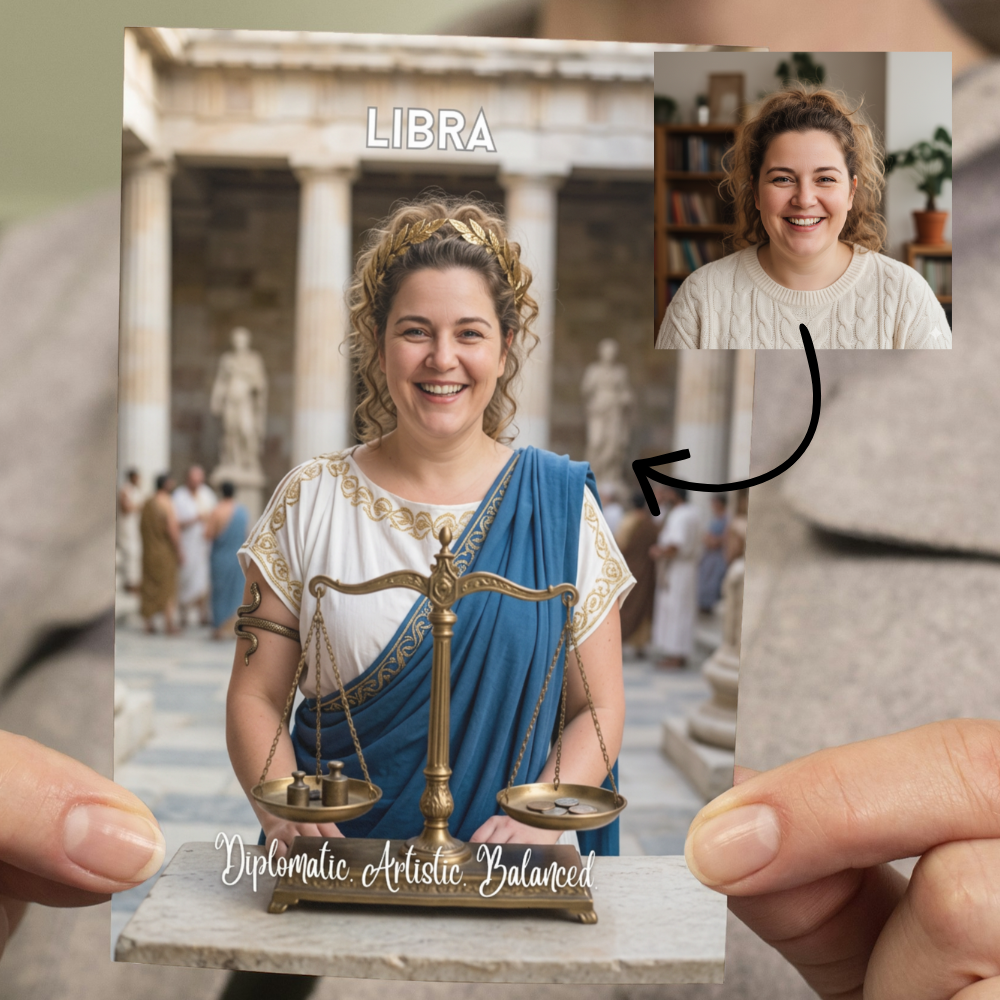 Libra horoscope personalised birthday card | Upload a photo and watch the magical transformation happen