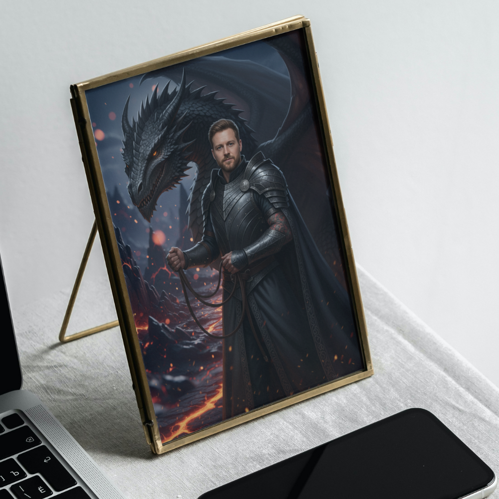 Dragon tamer poster | Totally unique portrait of you and your dragon. A4 size, unframed