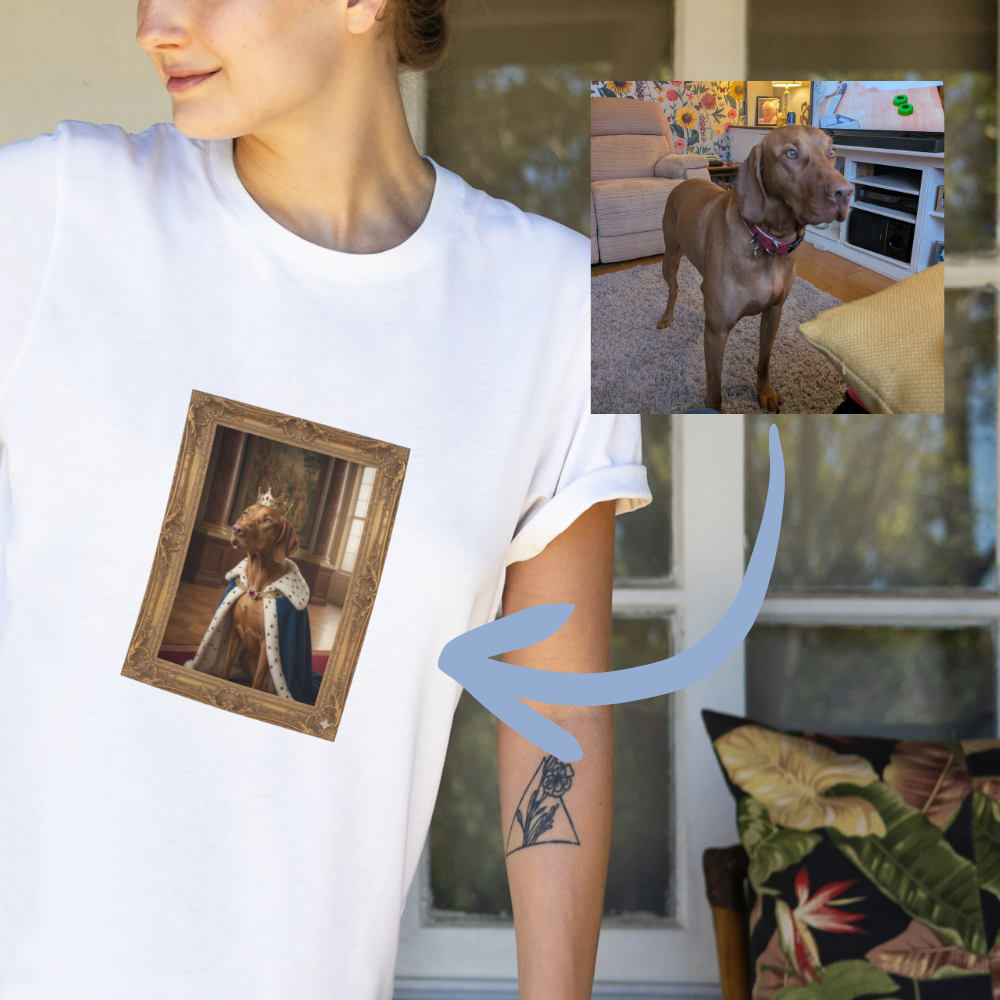 Pet Prince T-Shirt | Your cat or dog as a prince in a palatial drawing room on a 100% cotton t-shirt