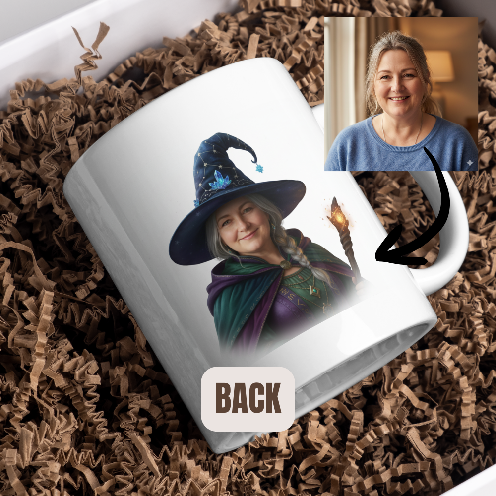 Princess & Witch Personalised Mug | 325 ml mug with your picture transformed into a witch and a princess