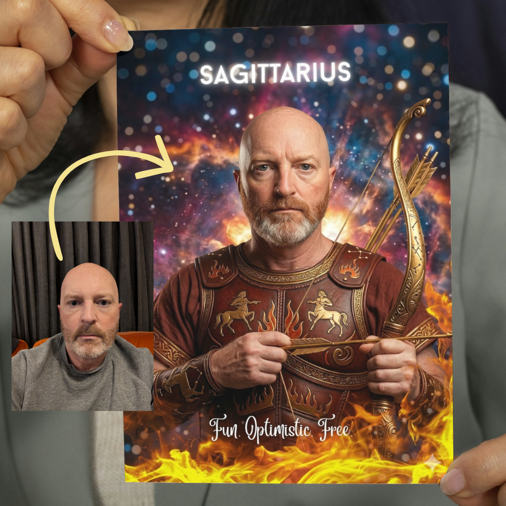 Sagittarius horoscope personalised birthday card | Upload a photo and watch the magical transformation happen