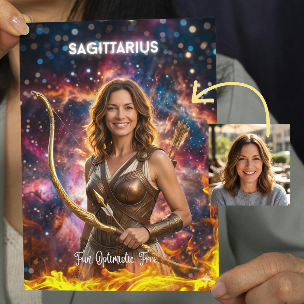 Sagittarius horoscope personalised birthday card | Upload a photo and watch the magical transformation happen