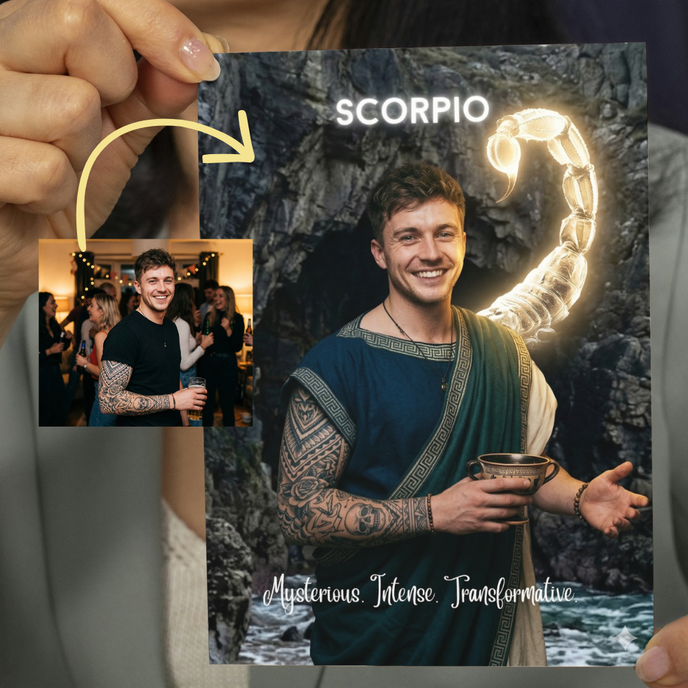 Scorpio horoscope personalised birthday card | Upload a photo and watch the magical transformation happen