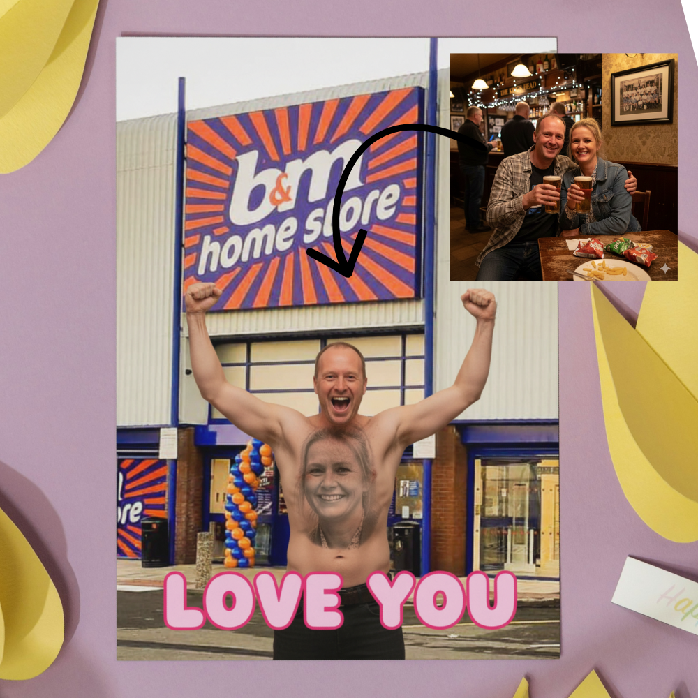 Your face, my chest Valentine's card | Upload your photo and we'll turn your misses' face into a chest tattoo 5 x 7" card