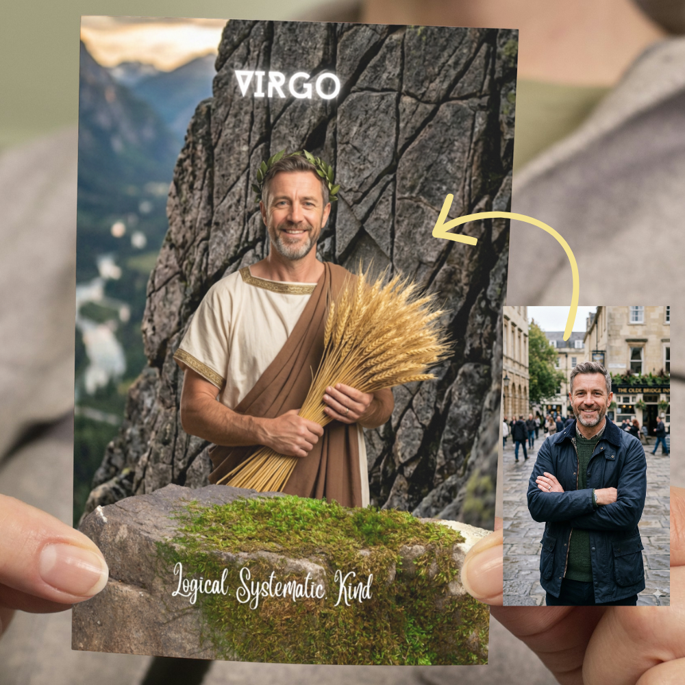 Virgo horoscope personalised birthday card | Upload a photo and watch the magical transformation happen