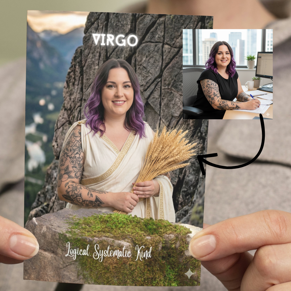 Virgo horoscope personalised birthday card | Upload a photo and watch the magical transformation happen