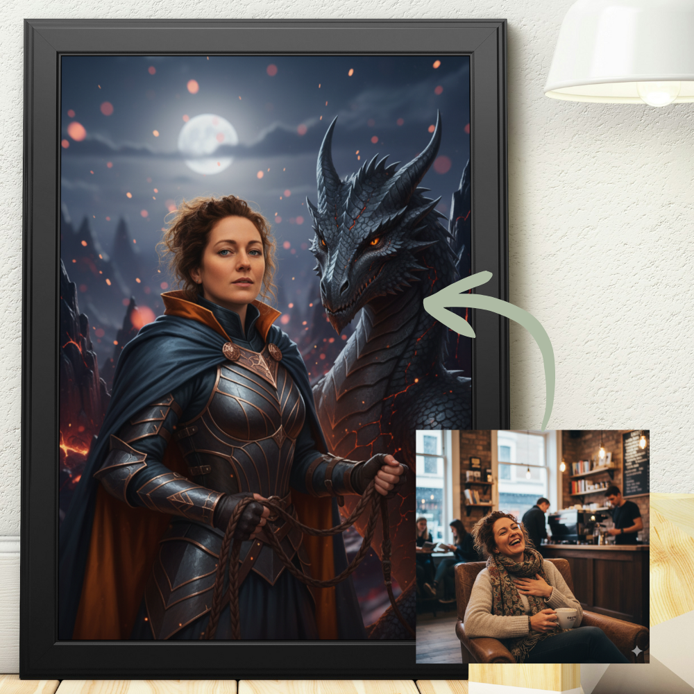 Dragon tamer poster | Totally unique portrait of you and your dragon. A4 size, unframed