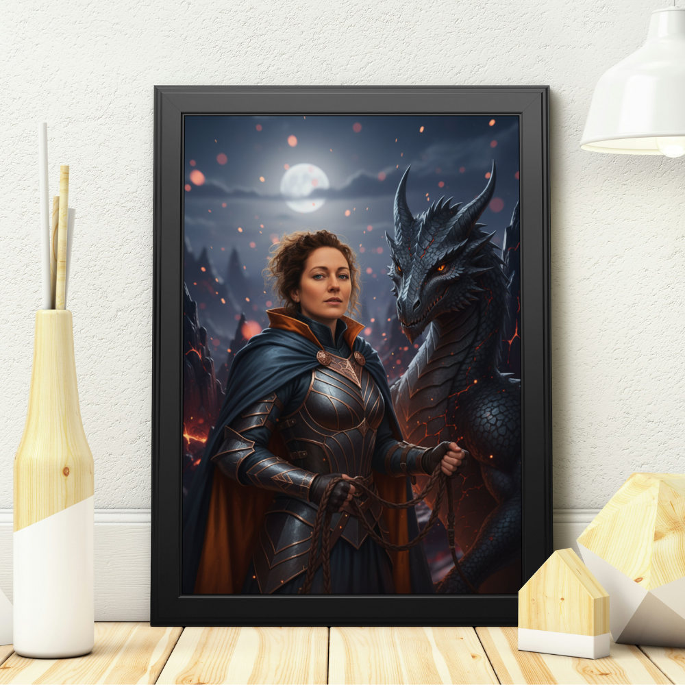 Dragon tamer poster | Totally unique portrait of you and your dragon. A4 size, unframed