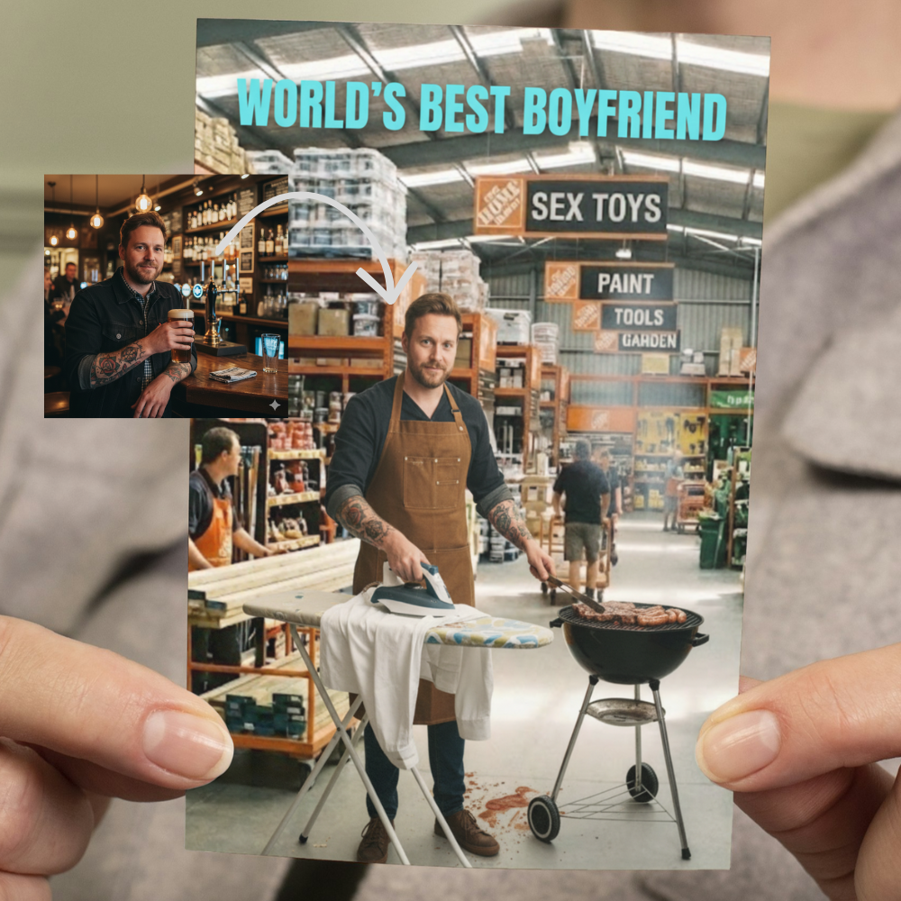 World's Best Boyfriend Valentine's card | Upload your photo and we'll turn your partner into a multi-tasker 5 x 7" card