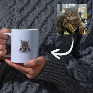 turn your cat or dog into a pet princess and put them on a mug.